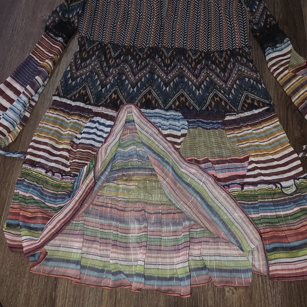 Desigual Multicolor Boho Patchwork Tiered Sheer Dress Size 42 (M/L) - Picture 7 of 11